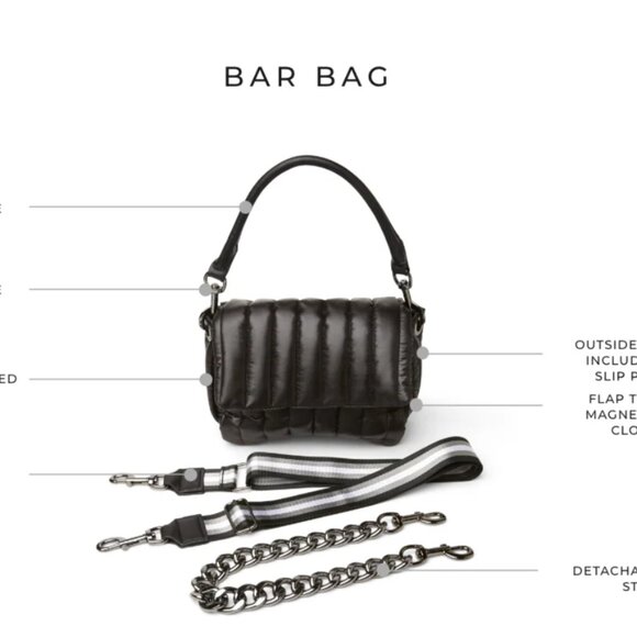 THINK ROYLN Bar Bag- Shiny Black with Gun Metal (NWT) - Picture 3 of 5